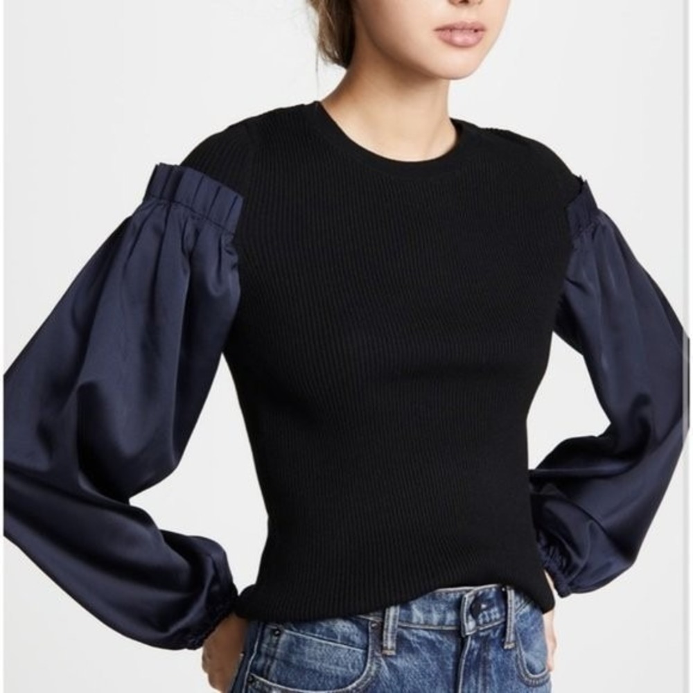 Club Monaco Blue  Tamea Sweater Ribbed body Puff Sleeves Small